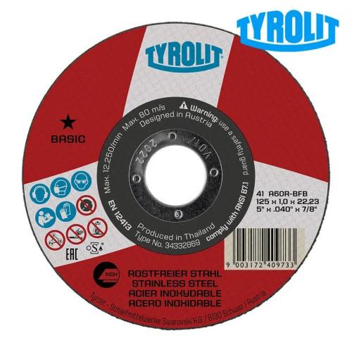Disco de Corte Plano 41c 125x1x22,23 A60r-Bfb Ty.