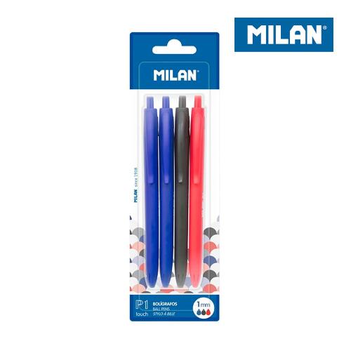 Blister 4 Canetas Azul-Preta-Vermelha Milan