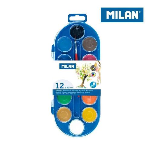 Estojo com 12 Pastilhas de Aquarelas Ø30mm com Pincel Milan