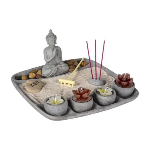 Jardim Zen Cinza Com Buda E Velas 24x24x12 Cm