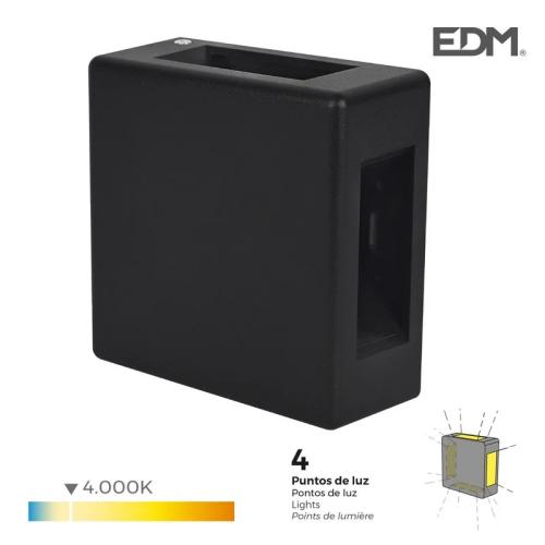 Candeeiro de Parede LED 6w 130lm 4000k Luz Dia Quadrado Ip54 12x12x5cm 4 Projeções Edm