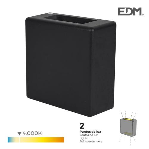 Candeeiro de Parede LED 3w 85lm 4000k Luz Dia Ip54 12x12x5cm Quadrado 2 Projeções Edm