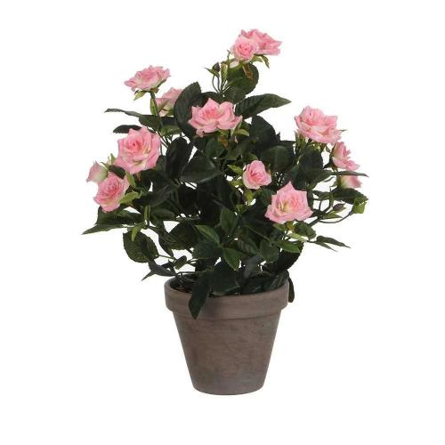 Vaso Cinzento com Rosas Rosa Pvc