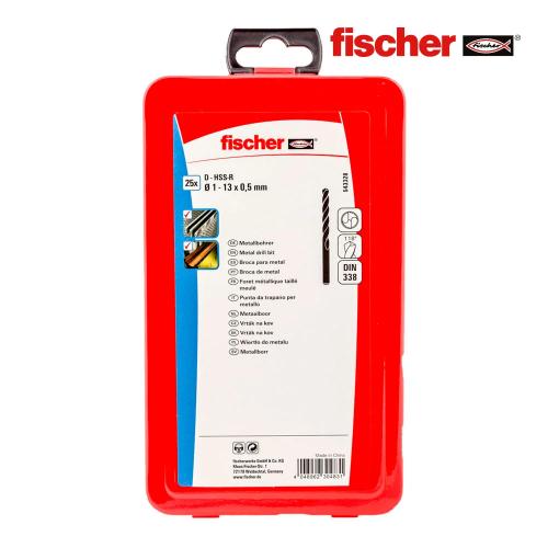 Pack 25 Brocas para Metal Hss-R Din338 Ø1-13x0,5mm 543328 Fischer