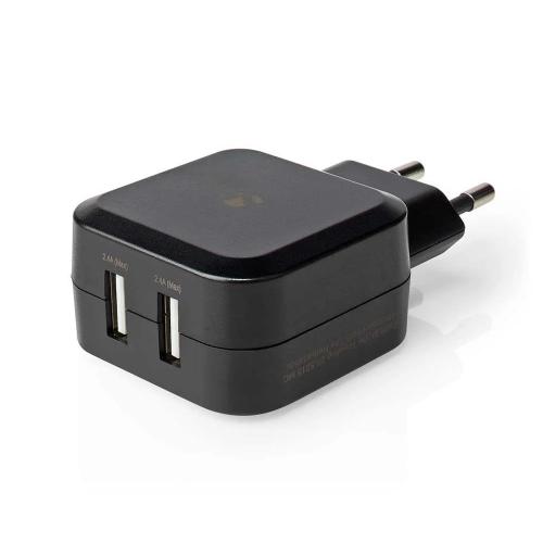 Carregador Preto Usb-A com 2 Saidas - 24w - 2x2.4a