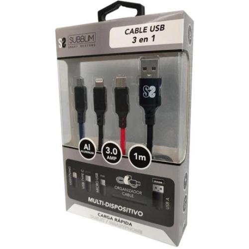 Subblim Premium Cable 3in1 (Micro Usb+Type C+Ligh.