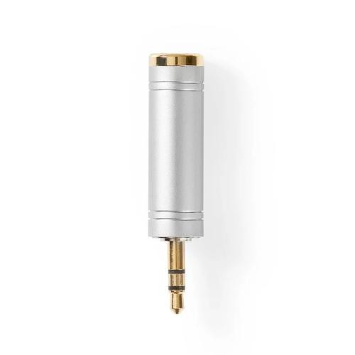 Adaptador de Audio Estéreo | 3.5 Mm Macho | 6,35 Mm Hembra | Chapado En Oro | Recto | Metal | Plata