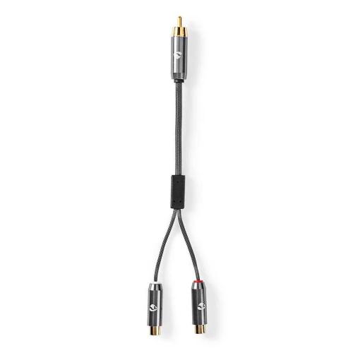 Cable Subwoofer | Rca Macho | 2x Rca Hembra | Chapado En Oro | 0.20 M | Redondo | 4.5 Mm | Gris Meta