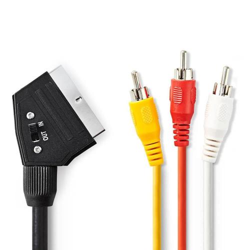 Cable Scart | Scart Macho | 3x Rca Macho | Niquelado | Conmutable | 480p | 2.00 M | Redondo | Pvc |