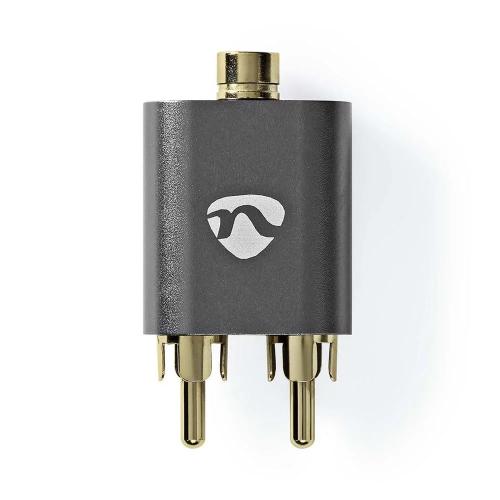 Adaptador de Audio Estéreo | 2x Rca Macho | 3.5 Mm Hembra | Chapado En Oro | Recto | Aluminio | Gris