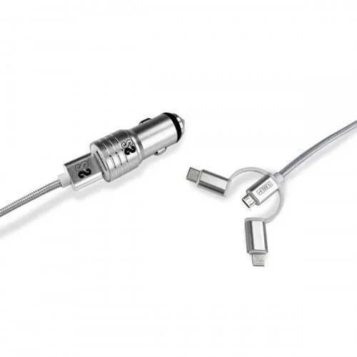 SUBBLIM DUAL CAR CHARGER ALUM 2.4A + CABLE 3 IN1 .