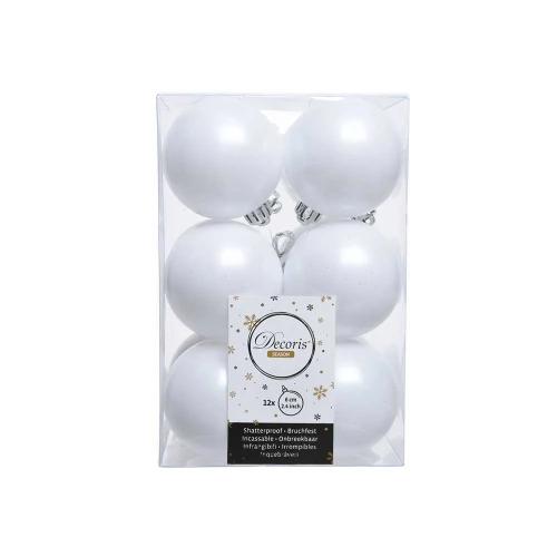 Caixa de 12 Bolas Brancas Decorativas para Árvore de Natal Ø6cm