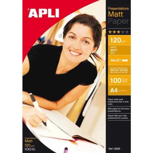 Papel Fotográfico Apli Matt 12626/ Din A4/ 120g/ 100 Hojas/ Mate