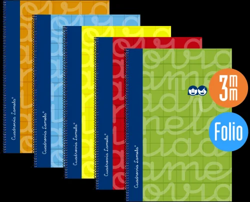 Cuaderno Folio Forrado Rayado 3 Mm 5 Colores Surt.