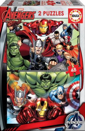 Set de 2 Puzzles The Avengers Super Heroes 48 Peças 28 X 20 Cm