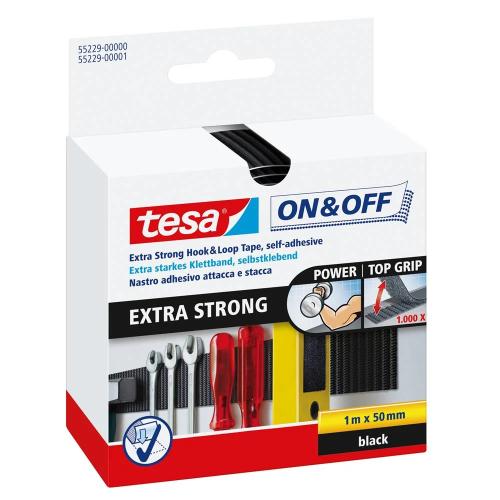 Tesa On&Off Extra Strong Klettband Schwarz 1m 50mm