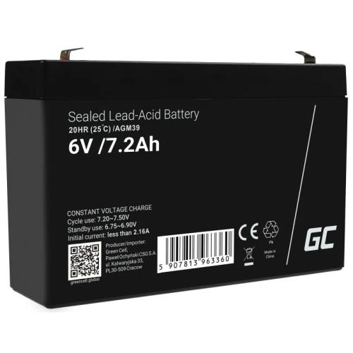 Green Cell Agm Vrla 6v 7.2ah Maintenance-Free Battery For The Alarm System, Cash Register, Toys