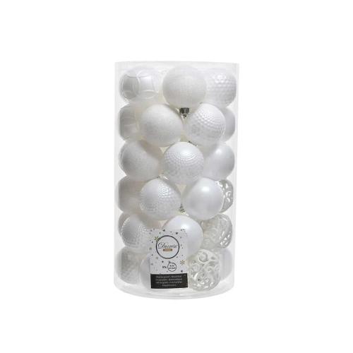 Tubo de 37 Bolas Brancas Decorativas para Árvore .