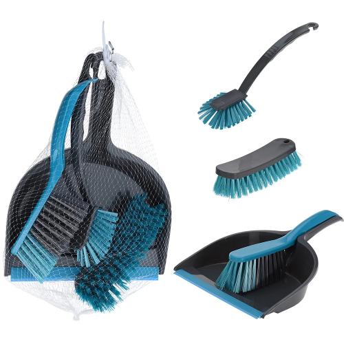 Conjunto de limpeza de 4 peças cinza e turquesa