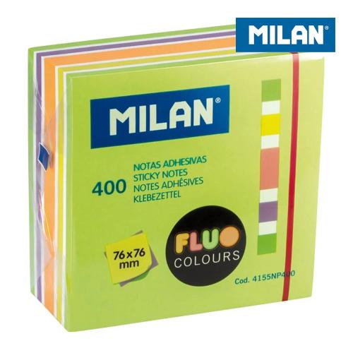 Bloco de Notas 400 Folhas Adesivas Cores Fluor 76x76mm Milan