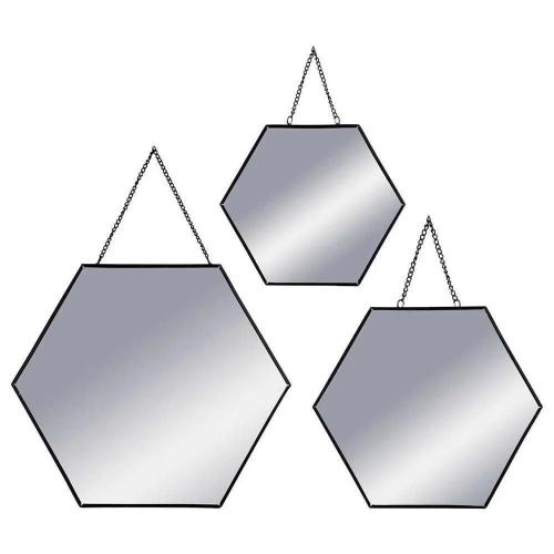 Conjunto 3 Espelhos Hexagonais 19,8x17,5cm/25x22,.