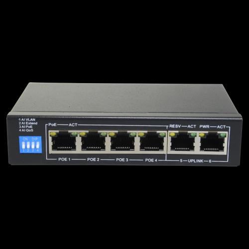Switch PoE - 4 portas PoE + 2 Uplink RJ45 - Veloc.