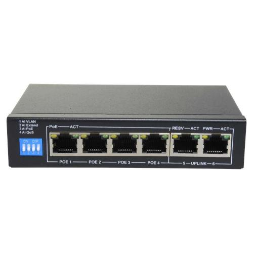 Switch PoE - 4 portas PoE + 2 Uplink RJ45 - Veloc.