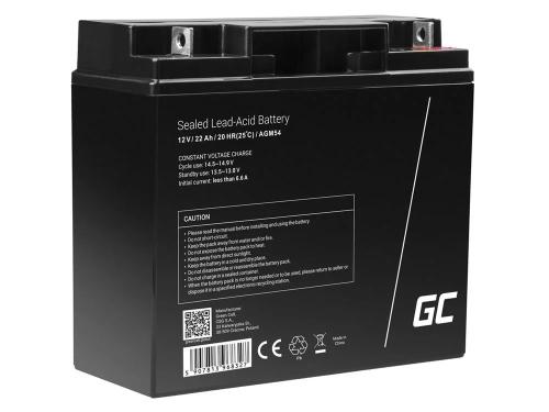 Green Cell Agm Vrla 12v 22ah Maintenance-Free Battery For Boats, Scooters, Toys, Wheelchairs