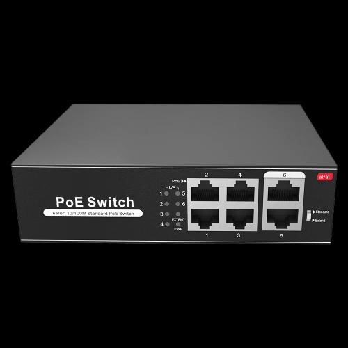 Switch PoE - 4 portas PoE + 2 Uplink RJ45 - Veloc.
