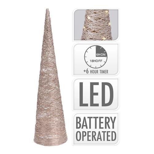 Árvore de Rattan em Forma de Cone 40 Leds 80cm Dourado