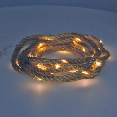 Corda de Juta a Pilhas Fixa 30 Micro Leds Branco Quente 3,03m