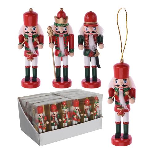 Enfeite Boneco Quebra-Nozes de Madeira, Set de 3 Peças 4x3x12,5cm Cores / Modelos Sortidos