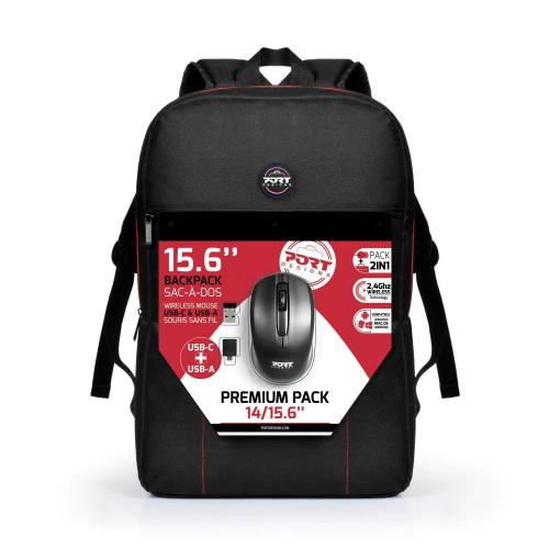 Port Mochila P/ Portatil Premium Black 15.6" + Rato Wireless Usb-C e Usb