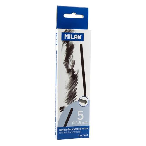 Caja 5 Barritas de Carboncillo Natural 3-5mm Milan 7800