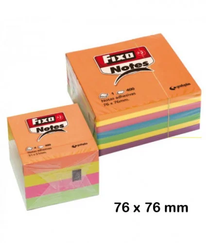 Cube 400 Adhesive Notes 76x76mm Fixed Neon 650054.