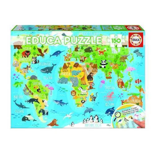 Puzzle Educa Geopuzzles Mapa Mundo Animais 150 Peças