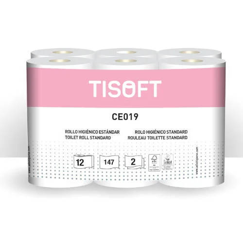 PAQUETE 12 ROLLOS PAPEL HIGIENICO 2C ST TISOFT CE.