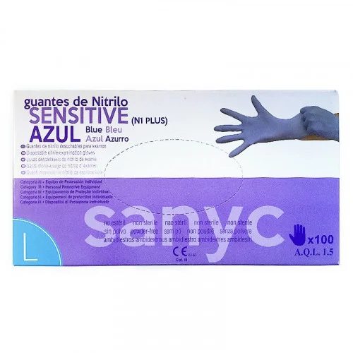 Paquete de 100 Guantes Nitrilo Sensitive S/P T-G.