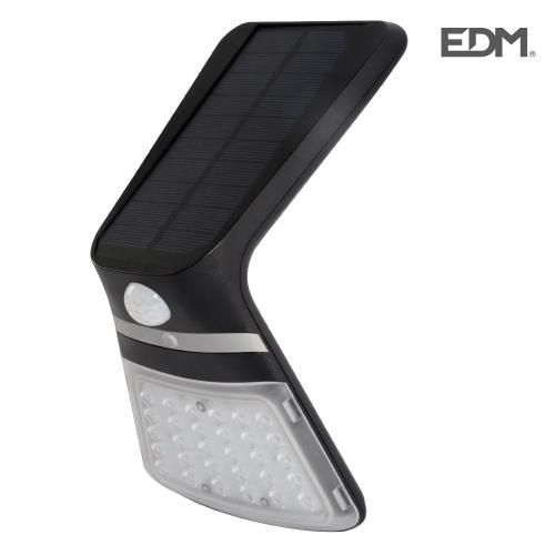 Candeeiro de Parede Solar 3,5w 430lm Sensor de Presença Recarregável (2-8m) Cor Preto 10,5x13cm Edm