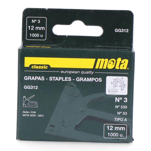 GRAMPOS NÚMERO 3 DE 12mm 1000 UNI GG312 MOTA