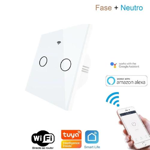 Interruptor WIFI + RF433 de Parede Touch Vidro 2 c