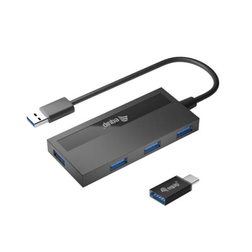 Equip Usb-Hub 4-Port 3.0 ->4x3.0 +Typc a O.Netzteil Schwarz