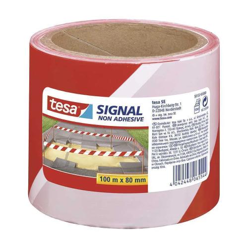 Tesa Signal Absperrband Nicht Klebend 100m 80mm Rot/Weiß