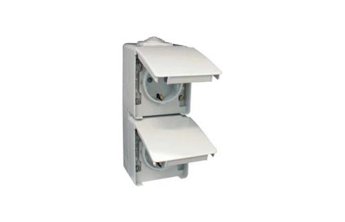 Tomada Dupla Schuko Vertical C/Obt Cinzenta