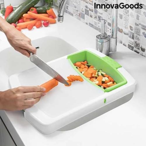Tábua de Corte Extensível com Tabuleiro, Recipiente e Coador 3 em 1 Practicut Innovagoods