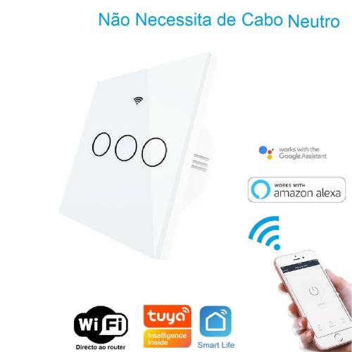 Interruptor Wifi + Rf433 de Parede Touch Vidro 3ch