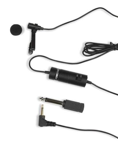 Microfone de lapela com adaptador