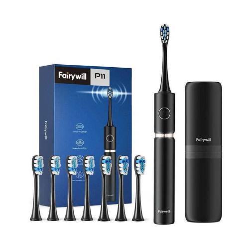 Sonický Zubní Kartácek Se Sadou Hlavic a Pouzdrem Fairywill Fw-P11 (Cerný)