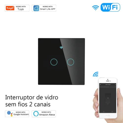 Interruptor sem fios 2 canais RF433 Preto