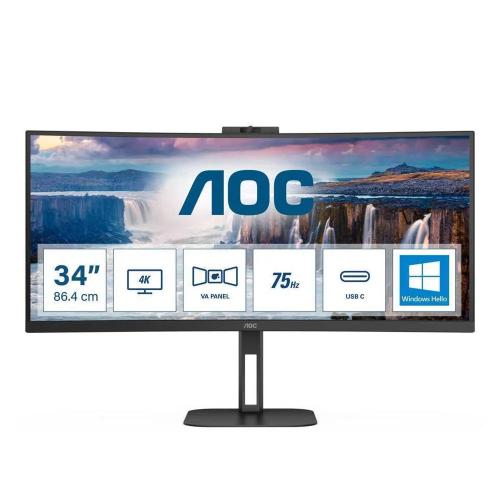 Monitor Curvo Va LED 34" Cu34v5cw Wide Quad Hd Preto - Aoc